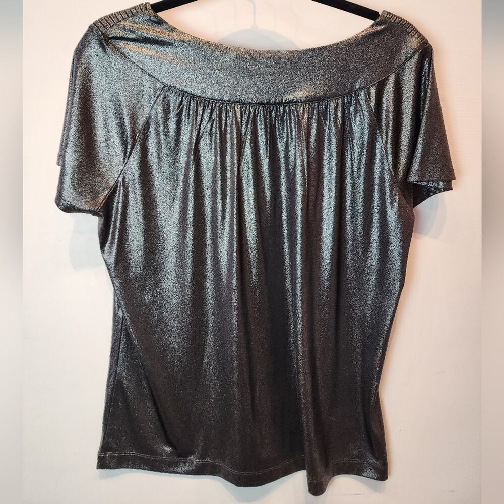 Dana Buchman Gray Black Top Holiday‎ Christmas Party Oversized Shirt Size M - Picture 6 of 8